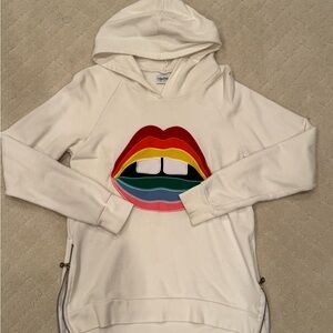 Lauren Moshi creamHoodie with Colorful Lips Design sz S